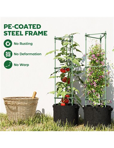 Outsunny 3 Packs Tomato Cages with 83.7L Grow Bags, 47.2" Adjutstable Triangle Plant Stakes Support Trellis with Planter Bags