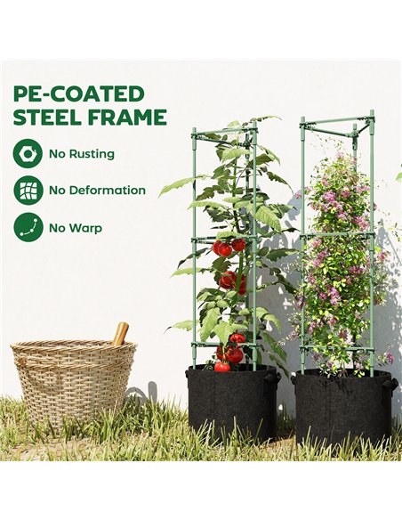 Outsunny 3 Packs Tomato Cages with 83.7L Grow Bags, 47.2" Adjutstable Triangle Plant Stakes Support Trellis with Planter Bags - pic 187102 | FastDaddyshop
