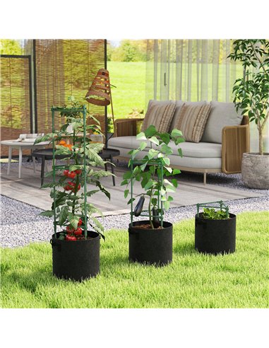 Outsunny 3 Packs Tomato Cages with 83.7L Grow Bags, 47.2" Adjutstable Triangle Plant Stakes Support Trellis with Planter Bags