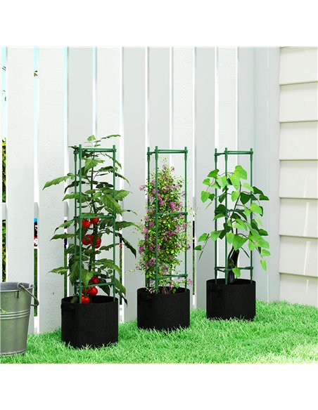 Outsunny 3 Packs Tomato Cages with 83.7L Grow Bags, 47.2" Adjutstable Triangle Plant Stakes Support Trellis with Planter Bags - pic 187104 | FastDaddyshop