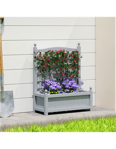Outsunny Garden Planters with Trellis for Climbing Vines, Wood Raised Beds for Garden, Flower Pot, Indoor Outdoor, Grey