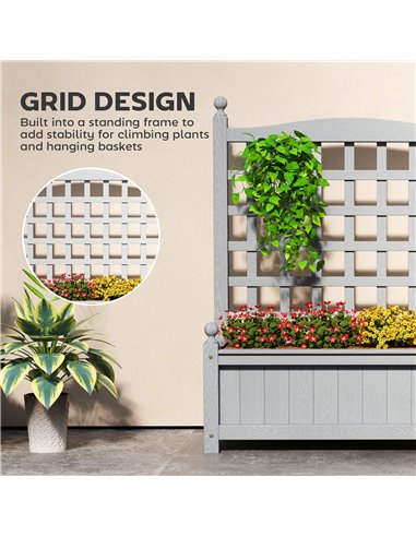 Outsunny Garden Planters with Trellis for Climbing Vines, Wood Raised Beds for Garden, Flower Pot, Indoor Outdoor, Grey