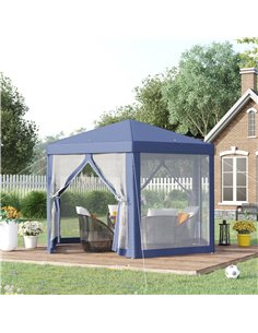 Outsunny 4x4M Netting Gazebo, Shade Resistant Hexagon Tent, Blue 2