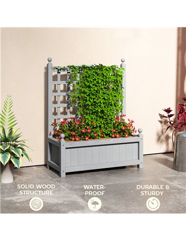 Outsunny Garden Planters with Trellis for Climbing Vines, Wood Raised Beds for Garden, Flower Pot, Indoor Outdoor, Grey