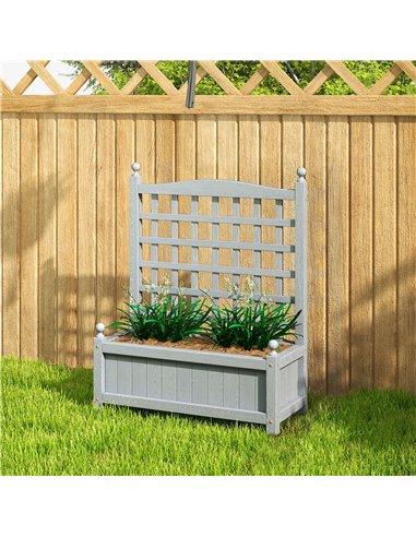 Outsunny Garden Planters with Trellis for Climbing Vines, Wood Raised Beds for Garden, Flower Pot, Indoor Outdoor, Grey