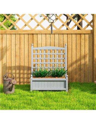 Outsunny Garden Planters with Trellis for Climbing Vines, Wood Raised Beds for Garden, Flower Pot, Indoor Outdoor, Grey