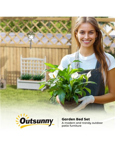 Outsunny Garden Planters with Trellis for Climbing Vines, Wood Raised Beds for Garden, Flower Pot, Indoor Outdoor, Grey