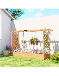 Outsunny Raised Planter with Trellis, Wooden Raised Bed for Garden with Hanging Roof and Drainage Holes, Outdoor Planter Box 2