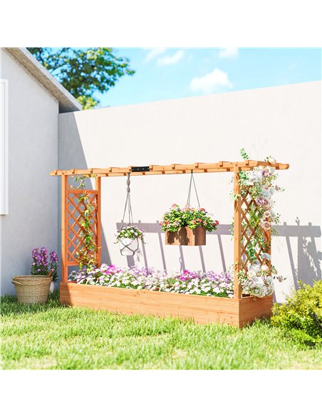 Outsunny Raised Planter with Trellis, Wooden Raised Bed with Hanging Roof and Drainage Holes for Garden, Natural - pic 187115 | FastDaddyshop