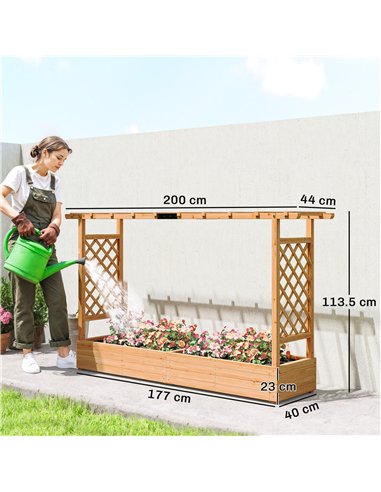 Outsunny Raised Planter with Trellis, Wooden Raised Bed with Hanging Roof and Drainage Holes for Garden, Natural