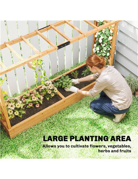 Outsunny Raised Planter with Trellis, Wooden Raised Bed with Hanging Roof and Drainage Holes for Garden, Natural - pic 187117 | FastDaddyshop