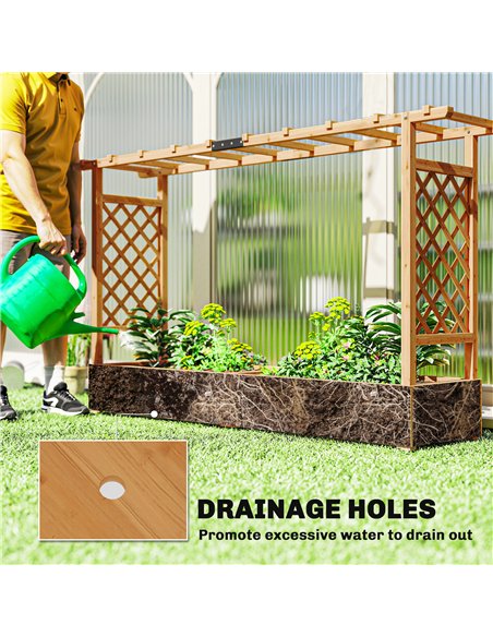 Outsunny Raised Planter with Trellis, Wooden Raised Bed with Hanging Roof and Drainage Holes for Garden, Natural - pic 187119 | FastDaddyshop