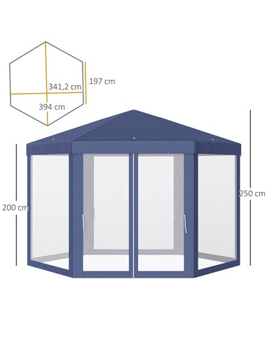 Outsunny 4x4M Netting Gazebo, Shade Resistant Hexagon Tent, Blue