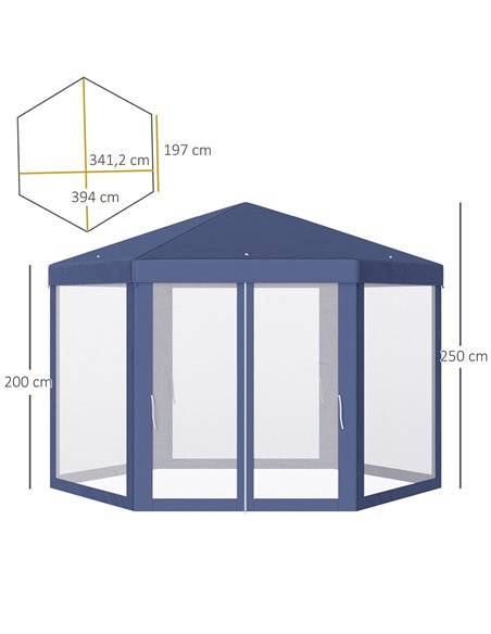 Outsunny 4x4M Netting Gazebo, Shade Resistant Hexagon Tent, Blue - pic 18712 | FastDaddyshop