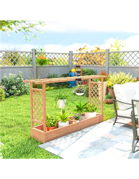 Outsunny Raised Planter with Trellis, Wooden Raised Bed with Hanging Roof and Drainage Holes for Garden, Natural - pic 187121 | FastDaddyshop