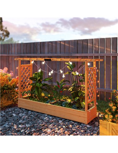 Outsunny Raised Planter with Trellis, Wooden Raised Bed with Hanging Roof and Drainage Holes for Garden, Natural