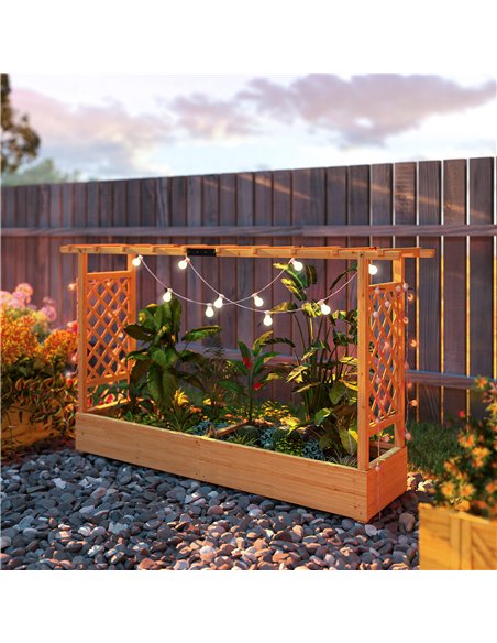 Outsunny Raised Planter with Trellis, Wooden Raised Bed with Hanging Roof and Drainage Holes for Garden, Natural - pic 187122 | FastDaddyshop