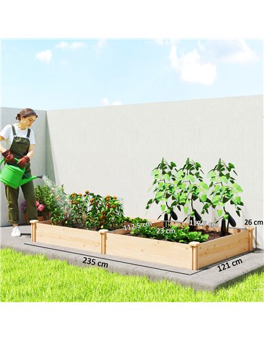 Outsunny Raised Garden Bed, Wooden Planter Box with Divider and Open Bottom for Flowers, Herbs, Vegetables, DIY Painting