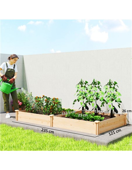 Outsunny Raised Garden Bed, Wooden Planter Box with Divider and Open Bottom for Flowers, Herbs, Vegetables, DIY Painting - pic 187125 | FastDaddyshop