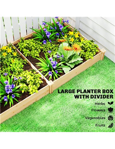 Outsunny Raised Garden Bed, Wooden Planter Box with Divider and Open Bottom for Flowers, Herbs, Vegetables, DIY Painting