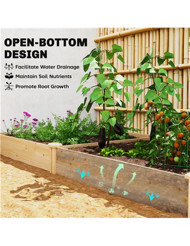Outsunny Raised Garden Bed, Wooden Planter Box with Divider and Open Bottom for Flowers, Herbs, Vegetables, DIY Painting