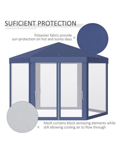 Outsunny 4x4M Netting Gazebo, Shade Resistant Hexagon Tent, Blue