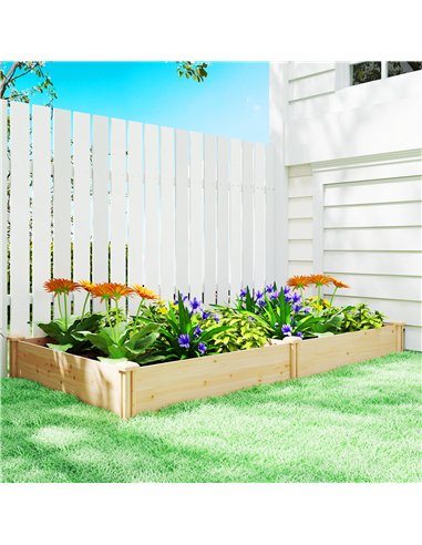 Outsunny Raised Garden Bed, Wooden Planter Box with Divider and Open Bottom for Flowers, Herbs, Vegetables, DIY Painting