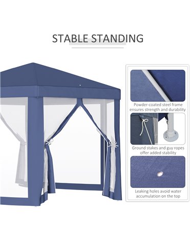 Outsunny 4x4M Netting Gazebo, Shade Resistant Hexagon Tent, Blue