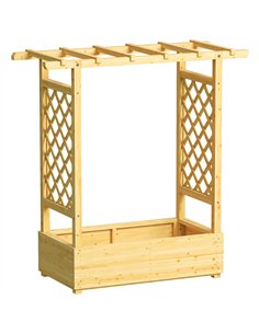 Outsunny Garden Planter with Trellis, Wooden Raised Bed for Garden with Hanging Roof and Drainage Holes, Outdoor Trellis Planter