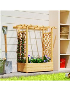 Outsunny Garden Planter with Trellis, Wooden Raised Bed for Garden with Hanging Roof and Drainage Holes, Outdoor Trellis Planter 2
