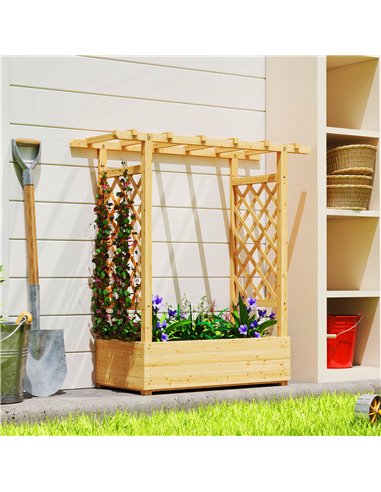 Outsunny Garden Planter with Trellis, Wooden Raised Bed for Garden with Hanging Roof and Drainage Holes, Outdoor Trellis Planter