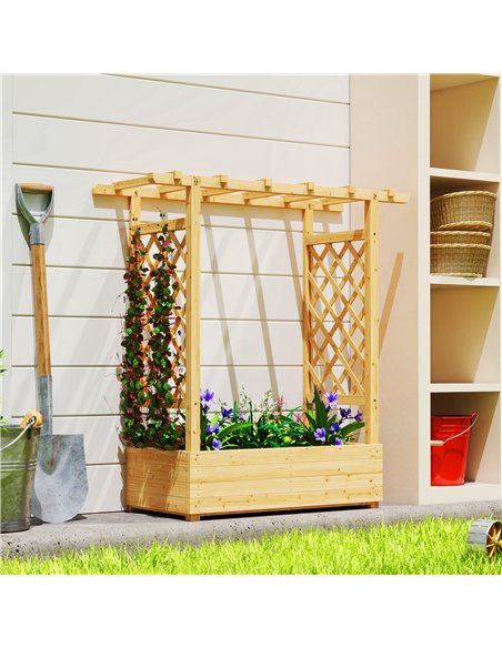 Outsunny Garden Planter with Trellis, Wooden Raised Bed for Garden with Hanging Roof and Drainage Holes, Outdoor Trellis Planter - pic 187142 | FastDaddyshop