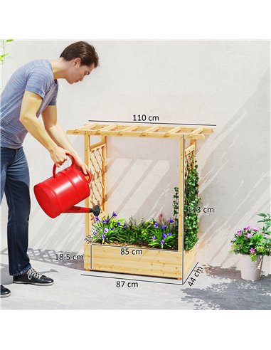 Outsunny Garden Planter with Trellis, Wooden Raised Bed for Garden with Hanging Roof and Drainage Holes, Outdoor Trellis Planter