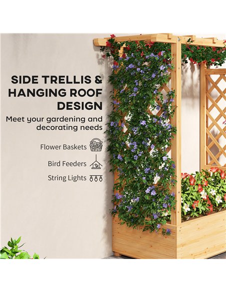 Outsunny Garden Planter with Trellis, Wooden Raised Bed for Garden with Hanging Roof and Drainage Holes, Outdoor Trellis Planter - pic 187145 | FastDaddyshop