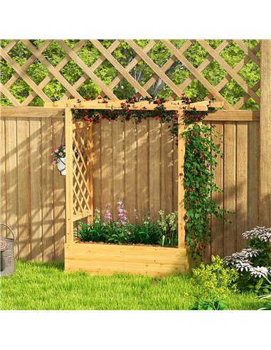 Outsunny Garden Planter with Trellis, Wooden Raised Bed for Garden with Hanging Roof and Drainage Holes, Outdoor Trellis Planter