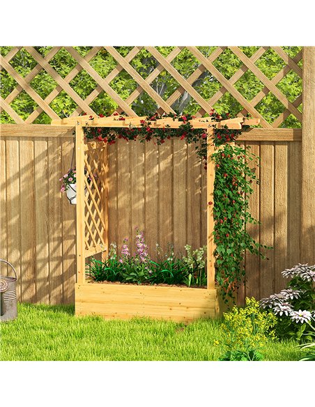 Outsunny Garden Planter with Trellis, Wooden Raised Bed for Garden with Hanging Roof and Drainage Holes, Outdoor Trellis Planter - pic 187148 | FastDaddyshop