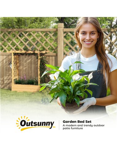 Outsunny Garden Planter with Trellis, Wooden Raised Bed for Garden with Hanging Roof and Drainage Holes, Outdoor Trellis Planter