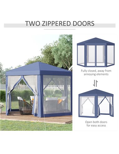 Outsunny 4M Netting Gazebo Hexagon Tent Patio Canopy Outdoor Shelter Party Activities Shade Resistant (Blue)