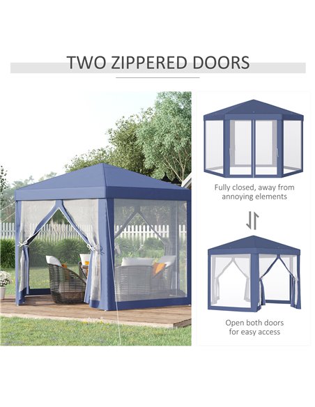 Outsunny 4M Netting Gazebo Hexagon Tent Patio Canopy Outdoor Shelter Party Activities Shade Resistant (Blue) - pic 18715 | FastDaddyshop