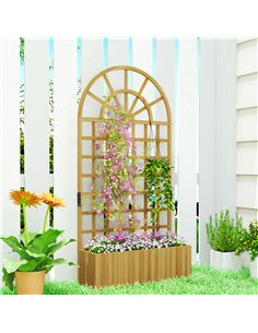 Outsunny Wooden Raised Planter with Trellis, Raised Bed for Garden with Lattice and Drainage Holes for Climbing Plants 2