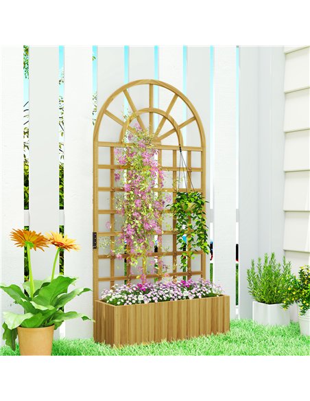 Outsunny Wooden Raised Planter with Trellis, Raised Bed for Garden with Lattice and Drainage Holes for Climbing Plants - pic 187160 | FastDaddyshop