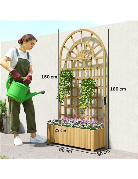 Outsunny Wooden Raised Planter with Trellis, Raised Bed for Garden with Lattice and Drainage Holes for Climbing Plants - pic 187161 | FastDaddyshop