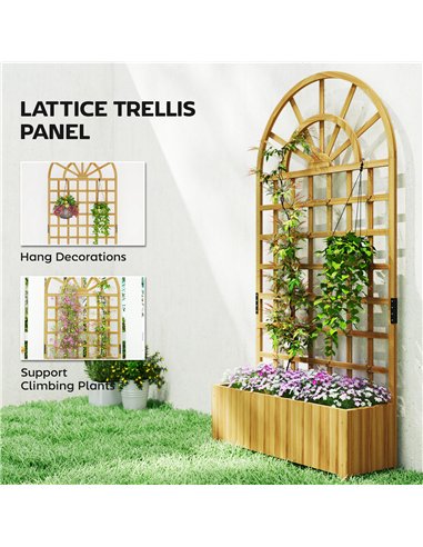 Outsunny Wooden Raised Planter with Trellis, Raised Bed for Garden with Lattice and Drainage Holes for Climbing Plants