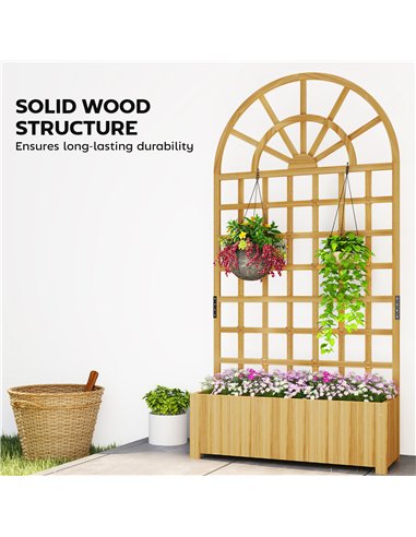 Outsunny Wooden Raised Planter with Trellis, Raised Bed for Garden with Lattice and Drainage Holes for Climbing Plants