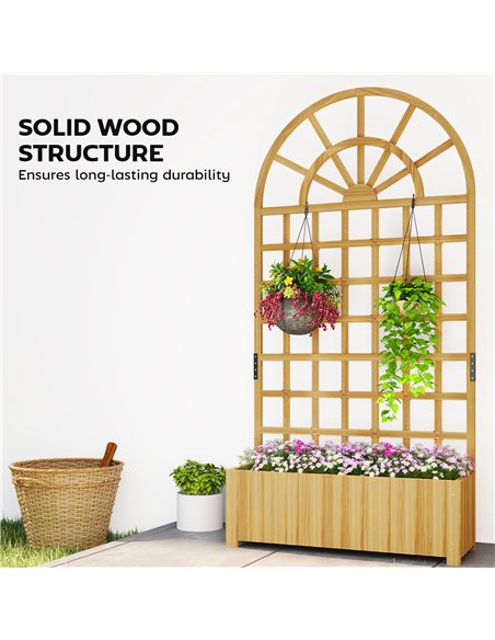 Outsunny Wooden Raised Planter with Trellis, Raised Bed for Garden with Lattice and Drainage Holes for Climbing Plants - pic 187165 | FastDaddyshop