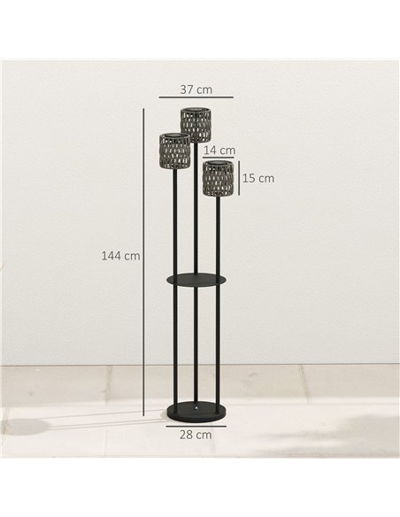 Outsunny Boho Rattan Floor Lamp, 3-Lights Rattan Lamp with Shelf, Freestanding Solar Garden Light with Auto On/Off Lights, Grey - pic 187170 | FastDaddyshop