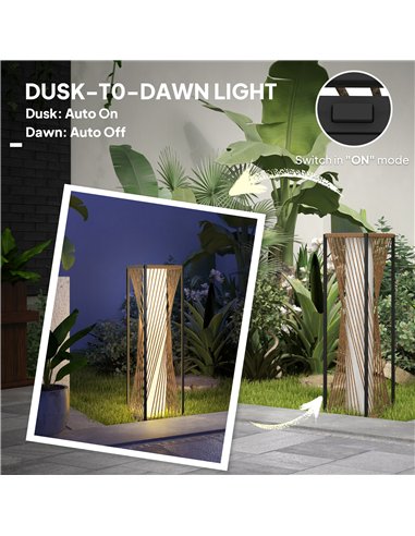 Outsunny Rattan Solar Garden Lights, Auto On/Off LED Floor Lamp, Sand Brown