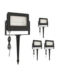 Outsunny 32W LED Floodlights, Linkable 4-Pack Landscape Lighting with Remote Control, RGB Colour Changing, UK Plug, Black