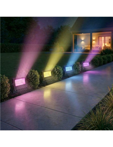 Outsunny 32W LED Floodlights, Linkable 4-Pack Landscape Lighting with Remote Control, RGB Colour Changing, UK Plug, Black - pic 187187 | FastDaddyshop
