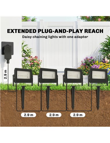 Outsunny 32W LED Floodlights, Linkable 4-Pack Landscape Lighting with Remote Control, RGB Colour Changing, UK Plug, Black